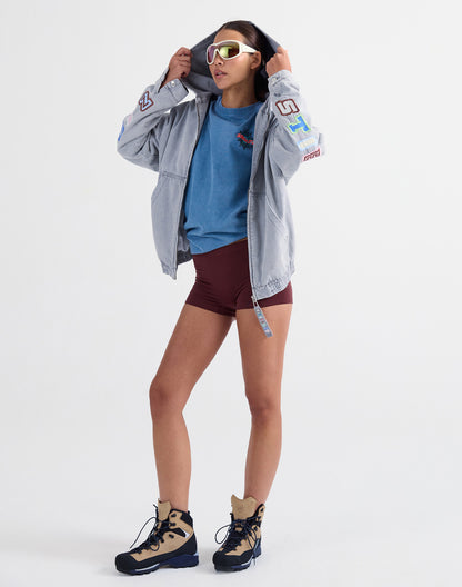 Ado Zipped Denim Hoodie | Grey