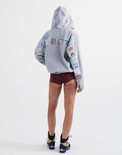 Ado Zipped Denim Hoodie | Grey