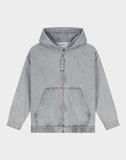Ado Zipped Denim Hoodie | Grey