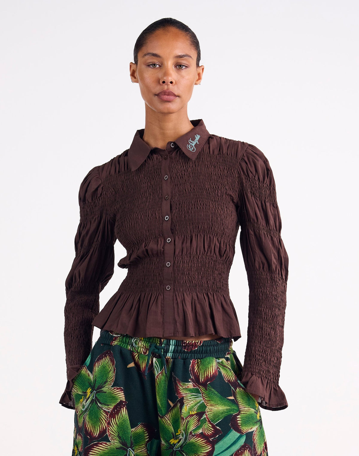 Andrea Smocked Blouse | Brown