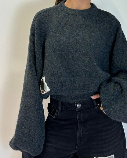 Camille Cropped Knitted Sweater | Black
