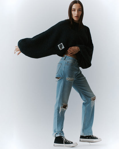 Camille Cropped Knitted Sweater | Black