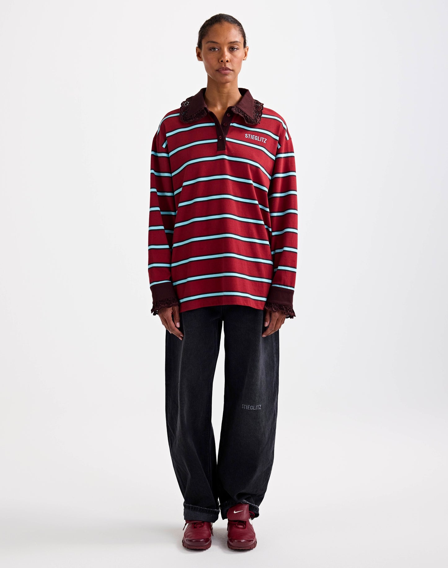 Cira Polo Longsleeve Lace Cuff | Merlot