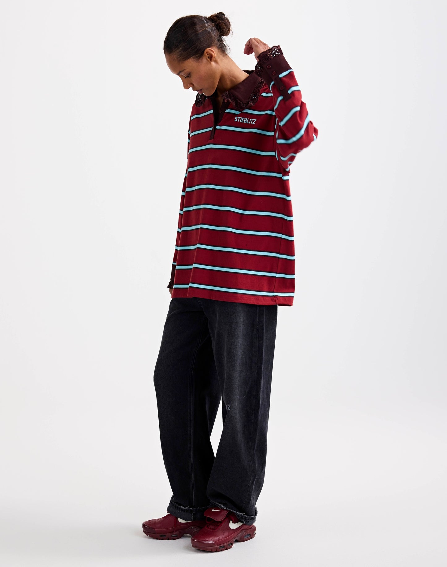 Cira Polo Longsleeve Lace Cuff | Merlot