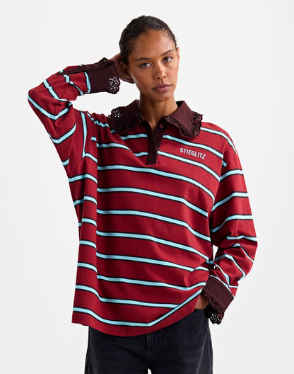 Cira Polo Longsleeve Lace Cuff | Merlot