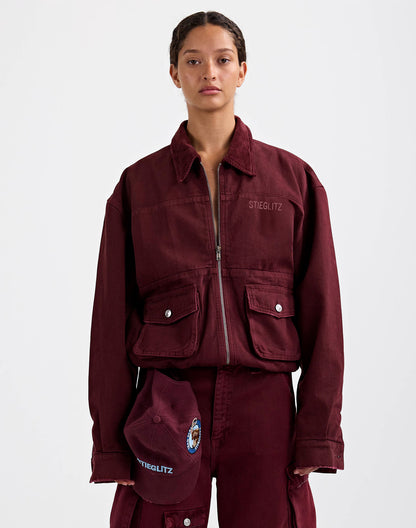 Gianna Denim Bomber Jacket | Red