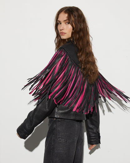 Janez Leather Fringe Jacket | Black