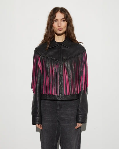 Janez Leather Fringe Jacket | Black