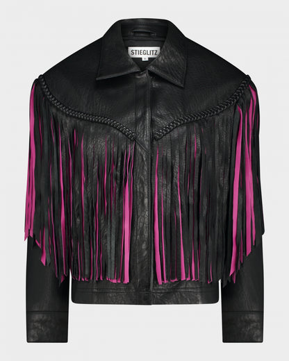 Janez Leather Fringe Jacket | Black