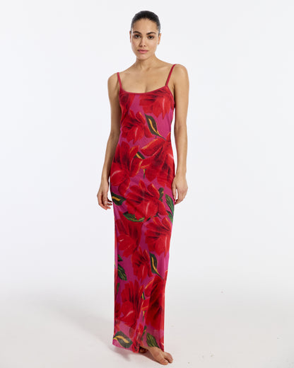 Marie Spagetti Mesh Dress | Red