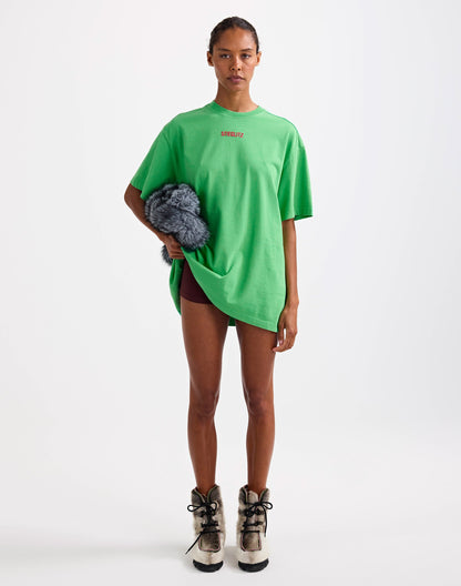 Basic Worn-out Oversized T-shirt | Green