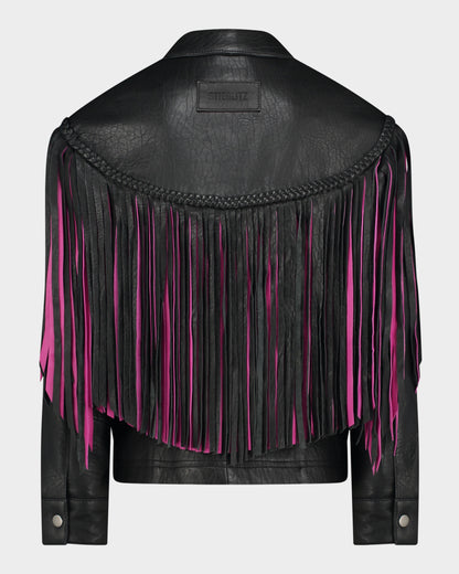 Janez Leather Fringe Jacket | Black